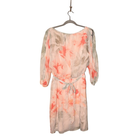 VINCE CAMUTO $128 Slit Dolman Sleeve Tie Waist Floral Dress Size 10 - Picture 2 of 4